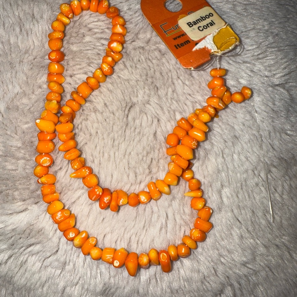 Orange Bamboo Coral beads on string‎ (Ready to be a Necklace )